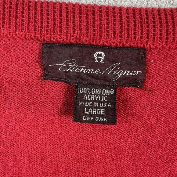 Etienne Aigner VTG V-Neck Sweater Mens Large Red Made in USA 100% Orlon Acrylic - Picture 4 of 10